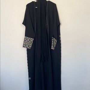 Black Embroidered Abaya with Ivory Detail